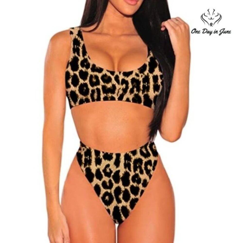 Pink Queen Crop Top High Waist Bikini Swimsuit Size S
